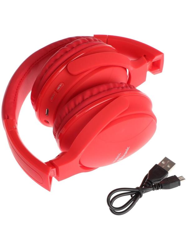 Наушники ELTRONIC 4466, беспроводные, полноразмерные, BT, microSD, FM, микрофон, AUX,красные