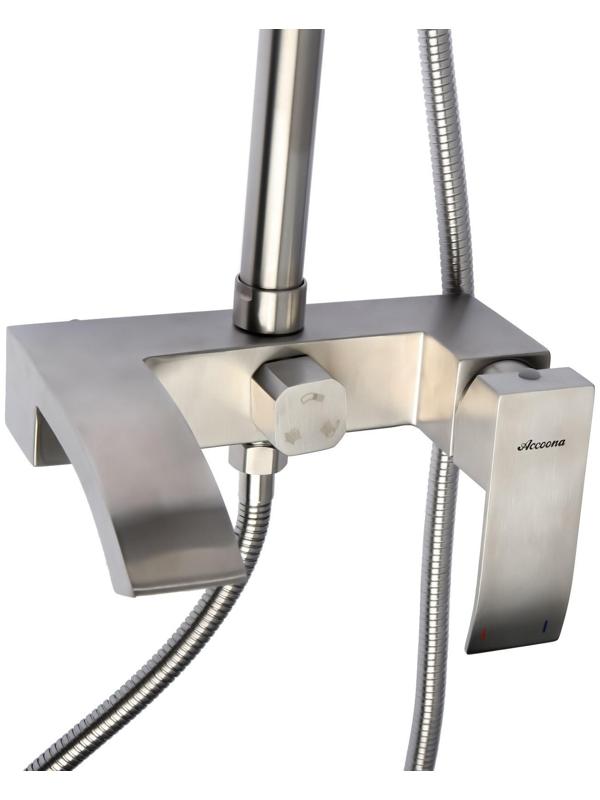 Душевая система Accoona A83206, однорычажный, излив 183 мм, тропический душ, лейка, сатин