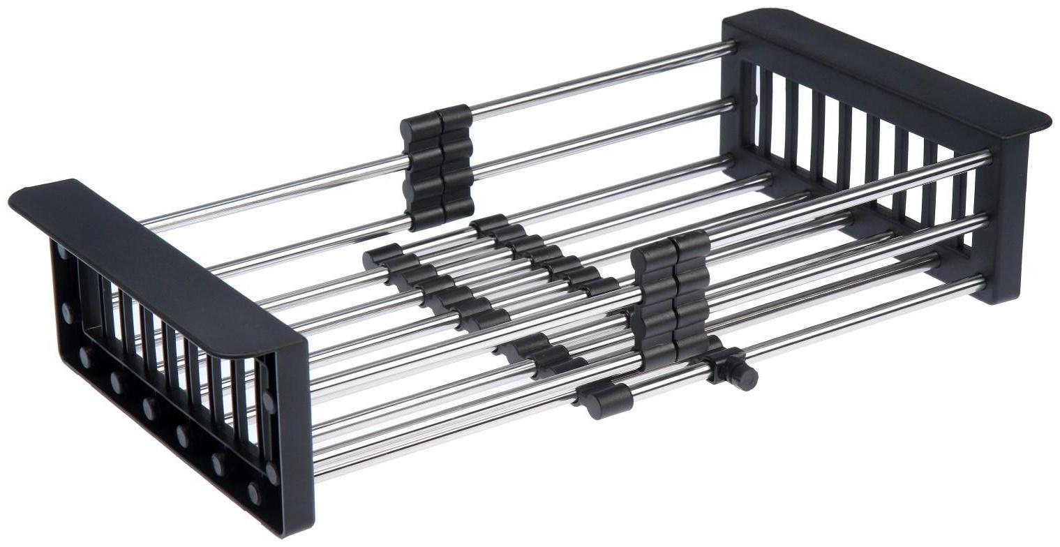 Корзина для сушки на раковину AFLORN AF90001F, нерж.сталь, 30-43,5х22х9 см,раздвижная,графит