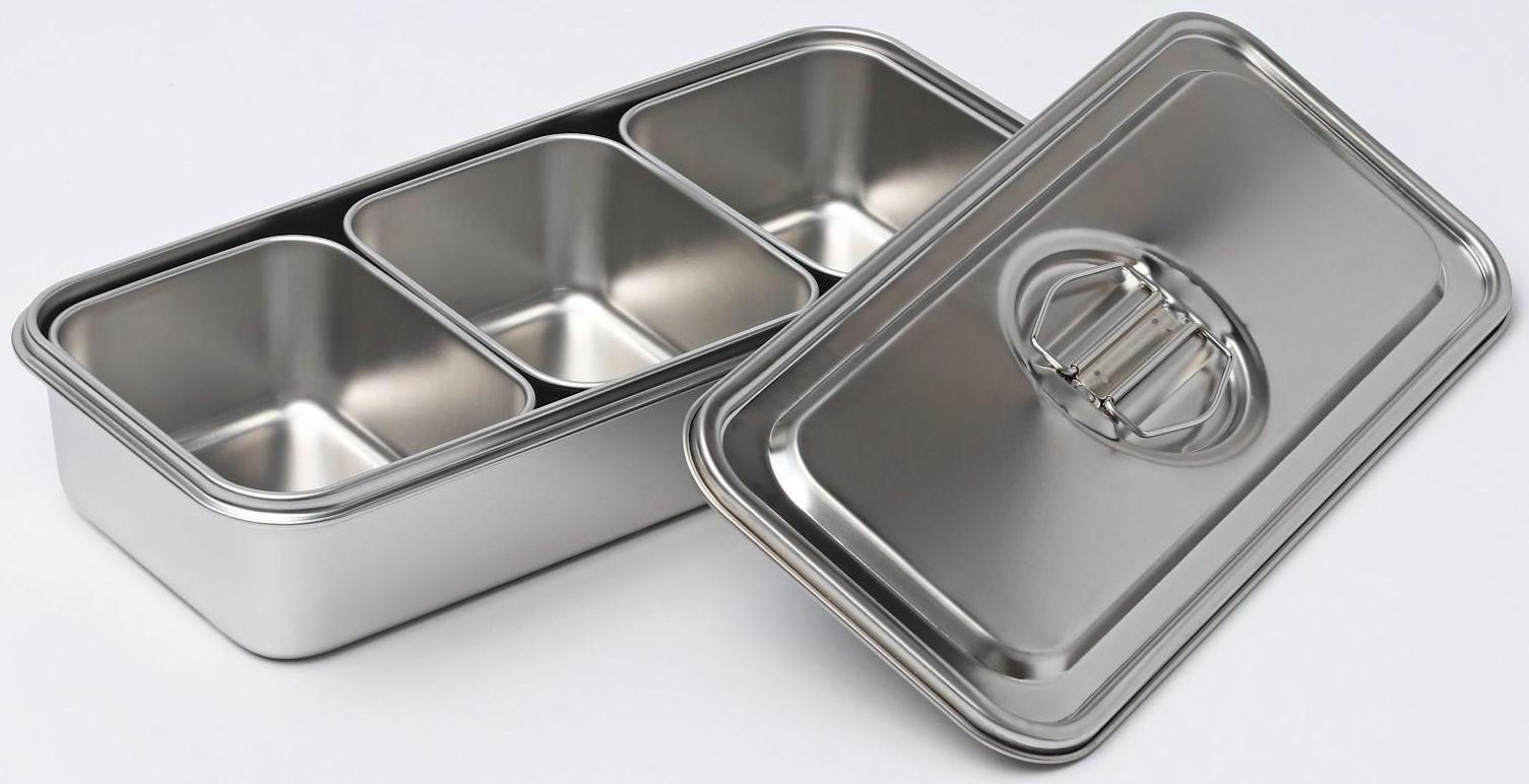 Контейнер из нержавеющей стали 3 секции, 33×15,5×7 с крышкой