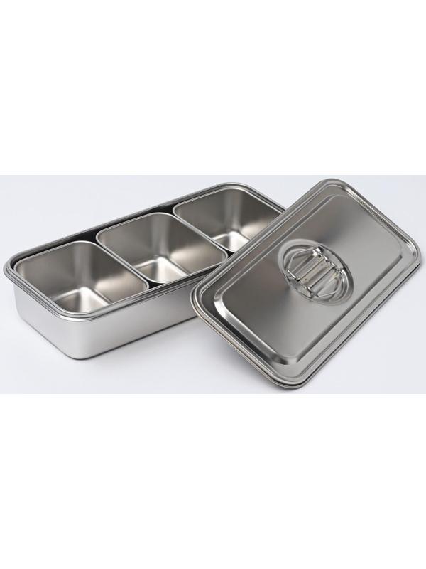 Контейнер из нержавеющей стали 3 секции, 33×15,5×7 с крышкой