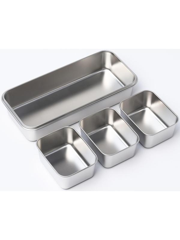 Контейнер из нержавеющей стали 3 секции, 33×15,5×7 с крышкой