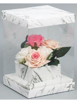 Коробка для цветов с вазой и PVC окнами складная «Мрамор», 16 х 23 х 16 см