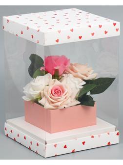 Коробка для цветов с вазой и PVC окнами складная «Сердца», 16 х 23 х 16 см