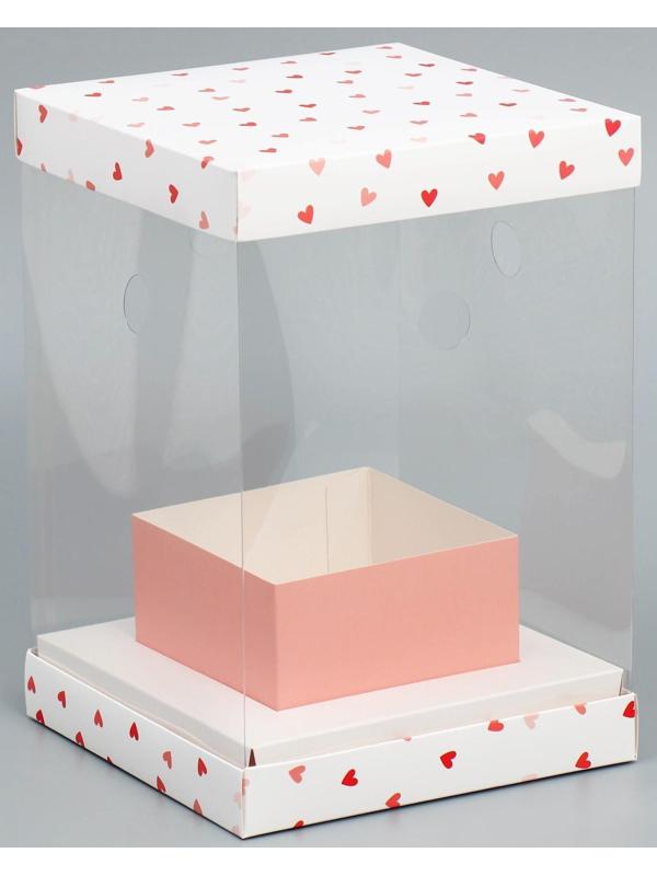 Коробка для цветов с вазой и PVC окнами складная «Сердца», 16 х 23 х 16 см