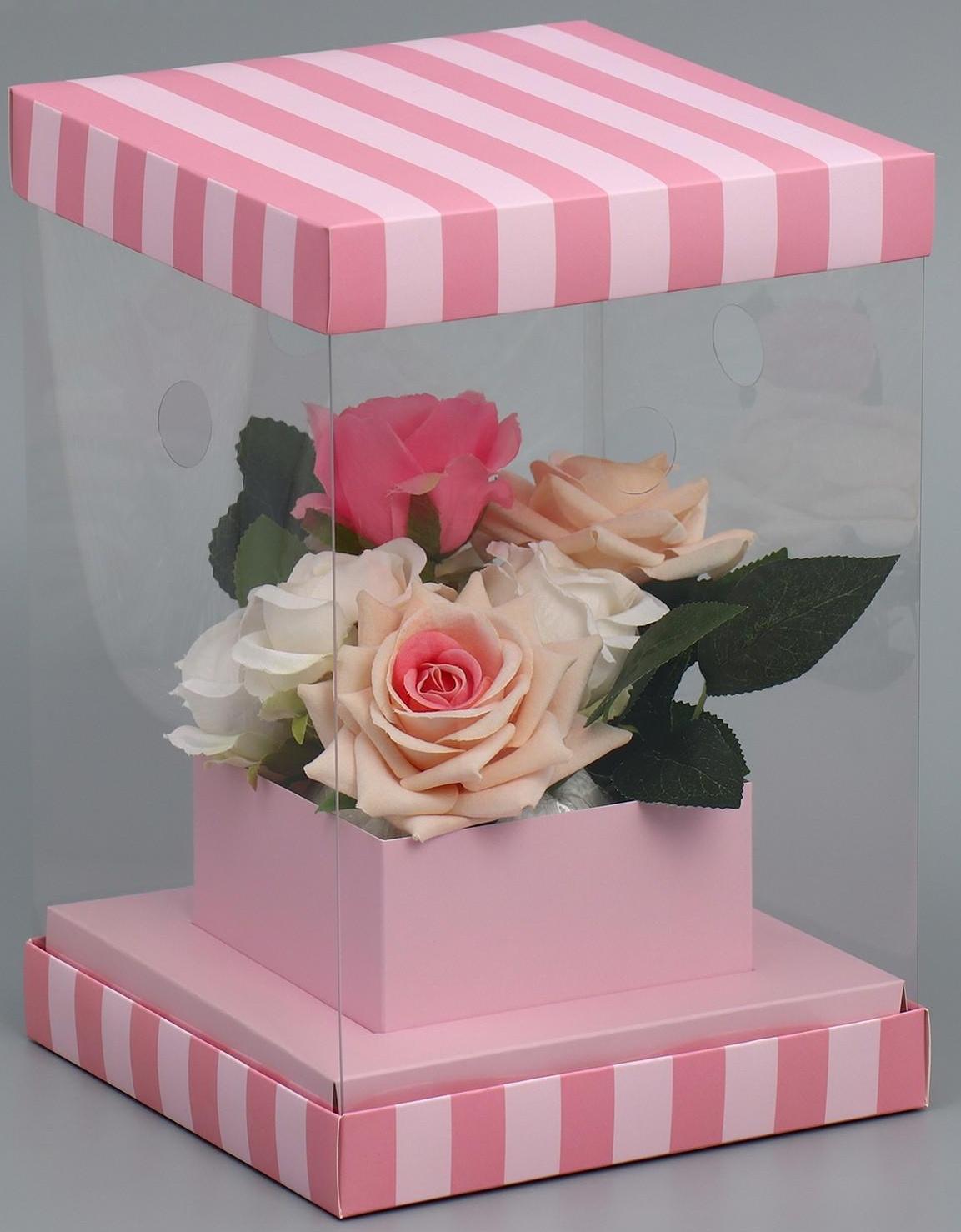 Коробка для цветов с вазой и PVC окнами складная «Love», 16 х 23 х 16 см