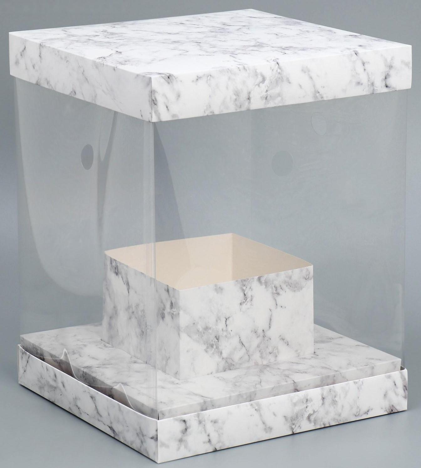 Коробка для цветов с вазой и PVC окнами складная «Мрамор», 23 х 30 х 23 см