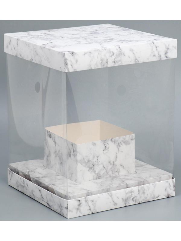 Коробка для цветов с вазой и PVC окнами складная «Мрамор», 23 х 30 х 23 см
