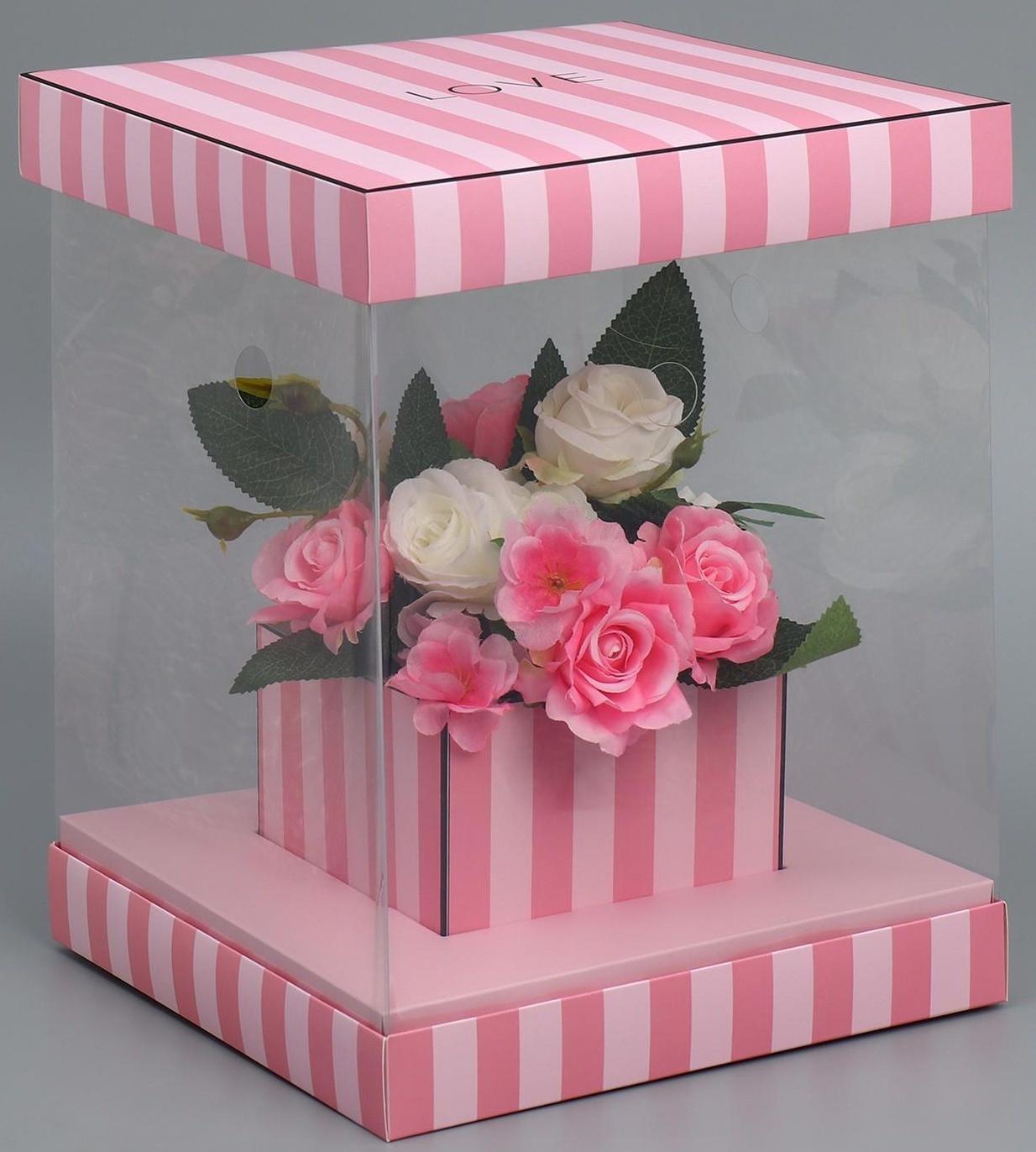 Коробка для цветов с вазой и PVC окнами складная «Love», 23 х 30 х 23 см