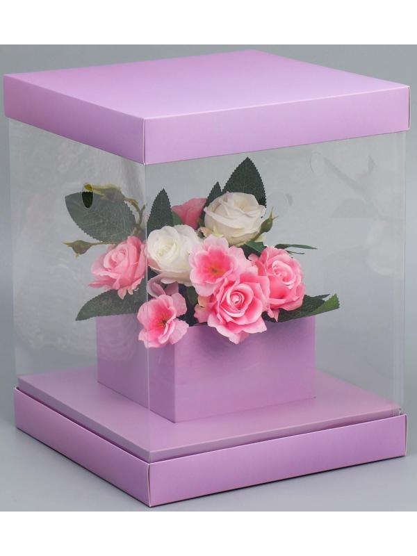 Коробка для цветов с вазой и PVC окнами складная «Лаванда», 23 х 30 х 23 см