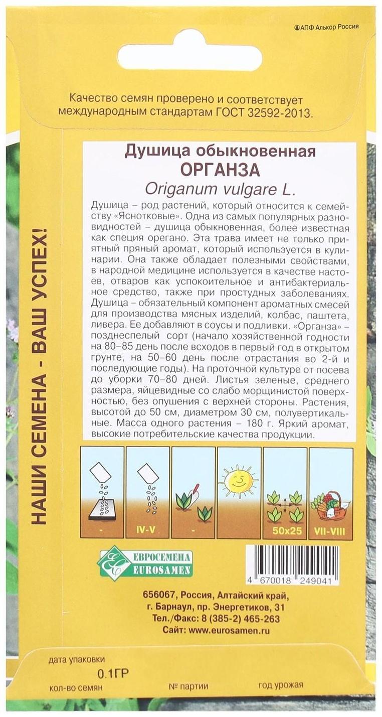 Семена Душица обыкновенная Органза, 0,1 г