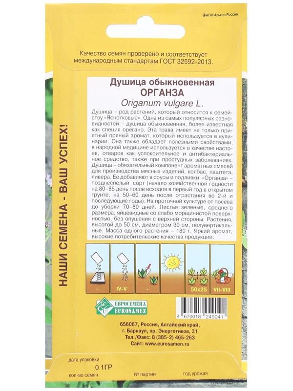 Семена Душица обыкновенная Органза, 0,1 г