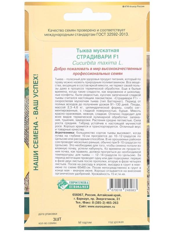 Семена Тыква мускатная Страдивари, 3 шт