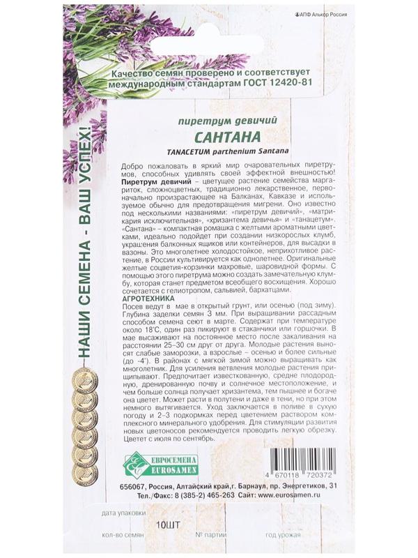 Семена Цветов Пиретрум девичий Сантана, 10 шт