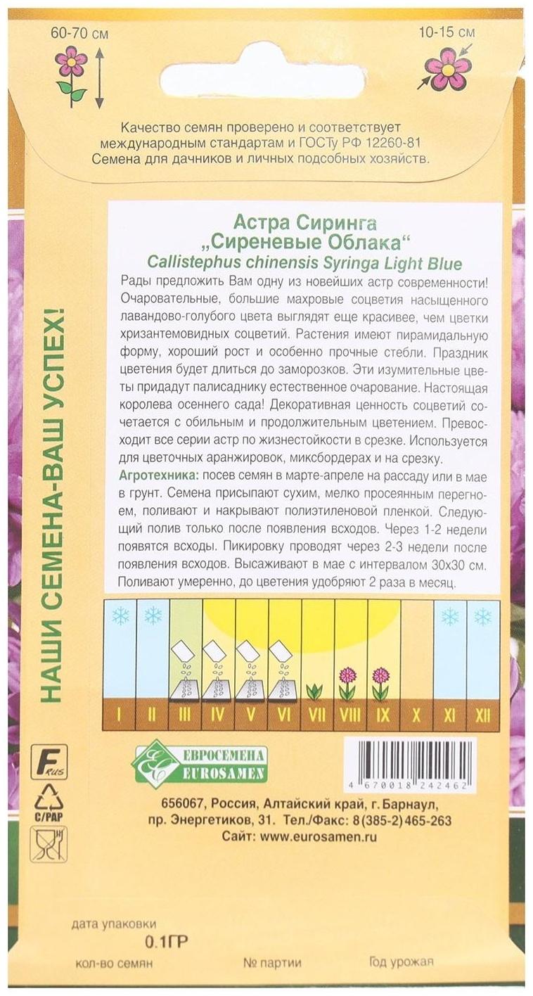 Семена Цветов Астра СИРИНГА Сиреневые облака, 0,1 г