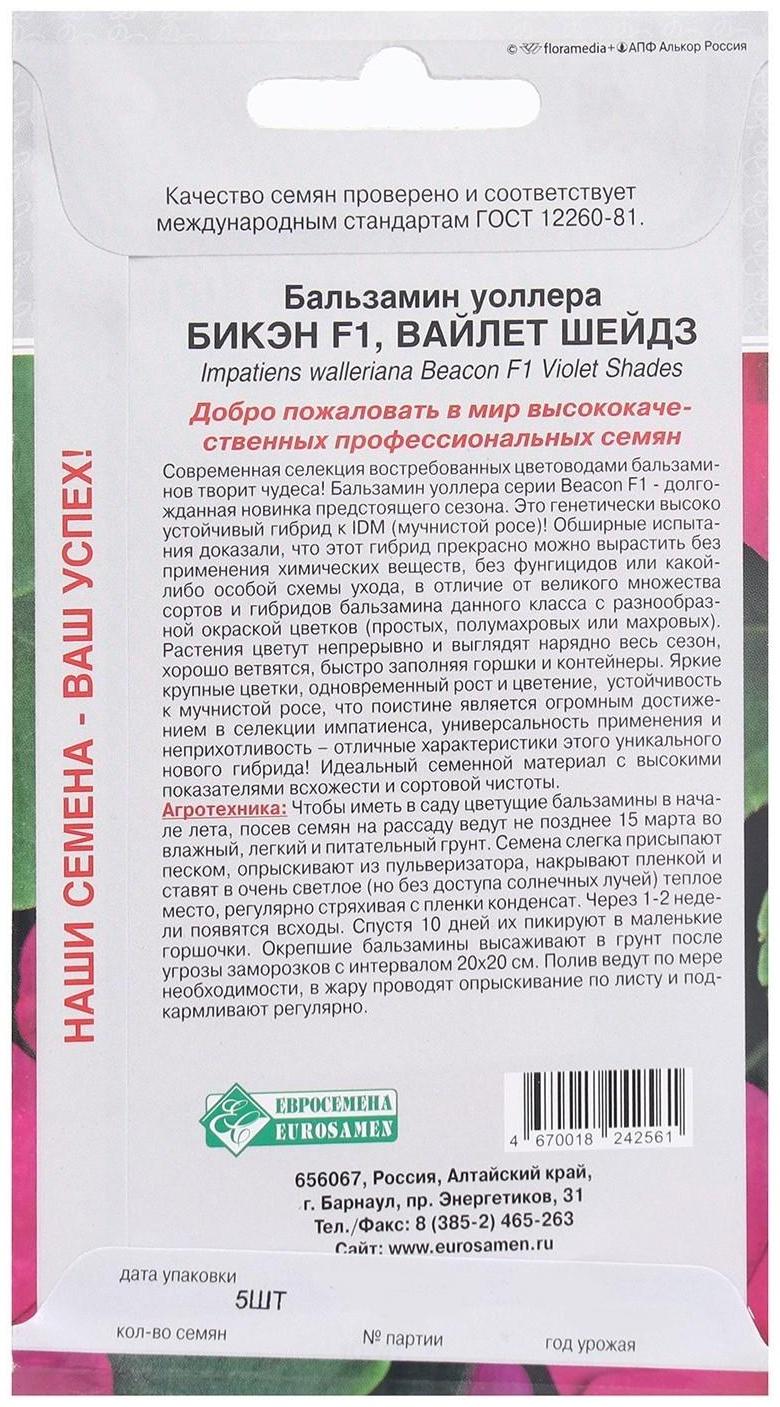 Семена Цветов Бальзамин уоллера Бикэн Вайлет Шейдз F1, 5 шт