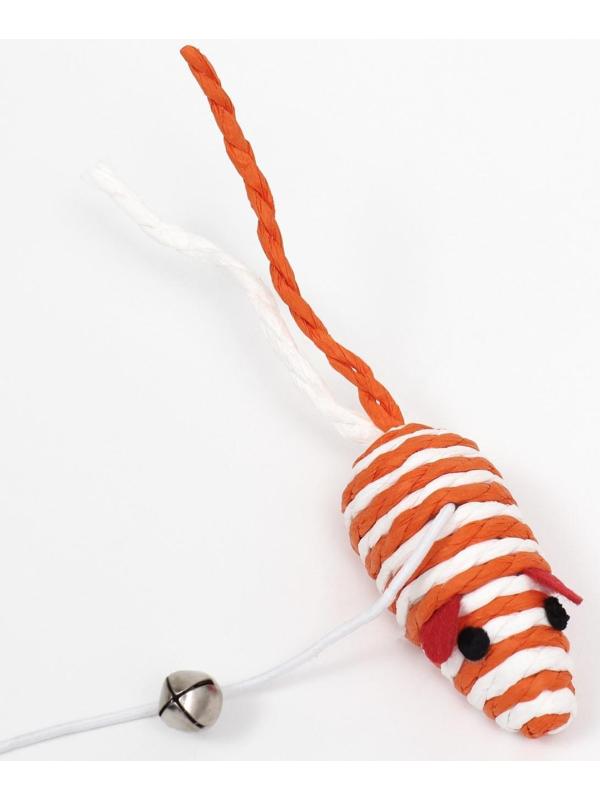 Дразнилка-удочка с мышью на деревянной ручке, оранжевая/белая