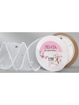 Лента капроновая «Волна», с блёстками, 50 мм, 9 ± 1 м, цвет белый