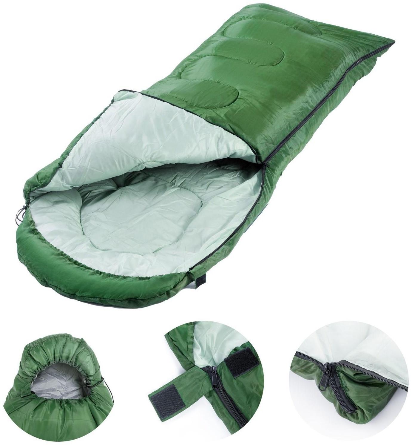 Спальный мешок туристический, 220 х 75 см, до -20 градусов, 600 г/м2 темный весенне-зеленый