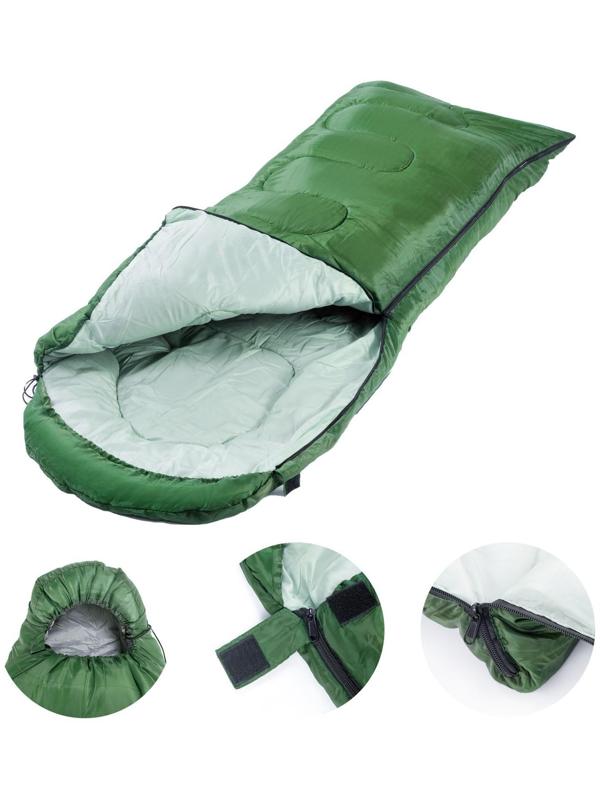 Спальный мешок туристический, 220 х 75 см, до -20 градусов, 600 г/м2 темный весенне-зеленый