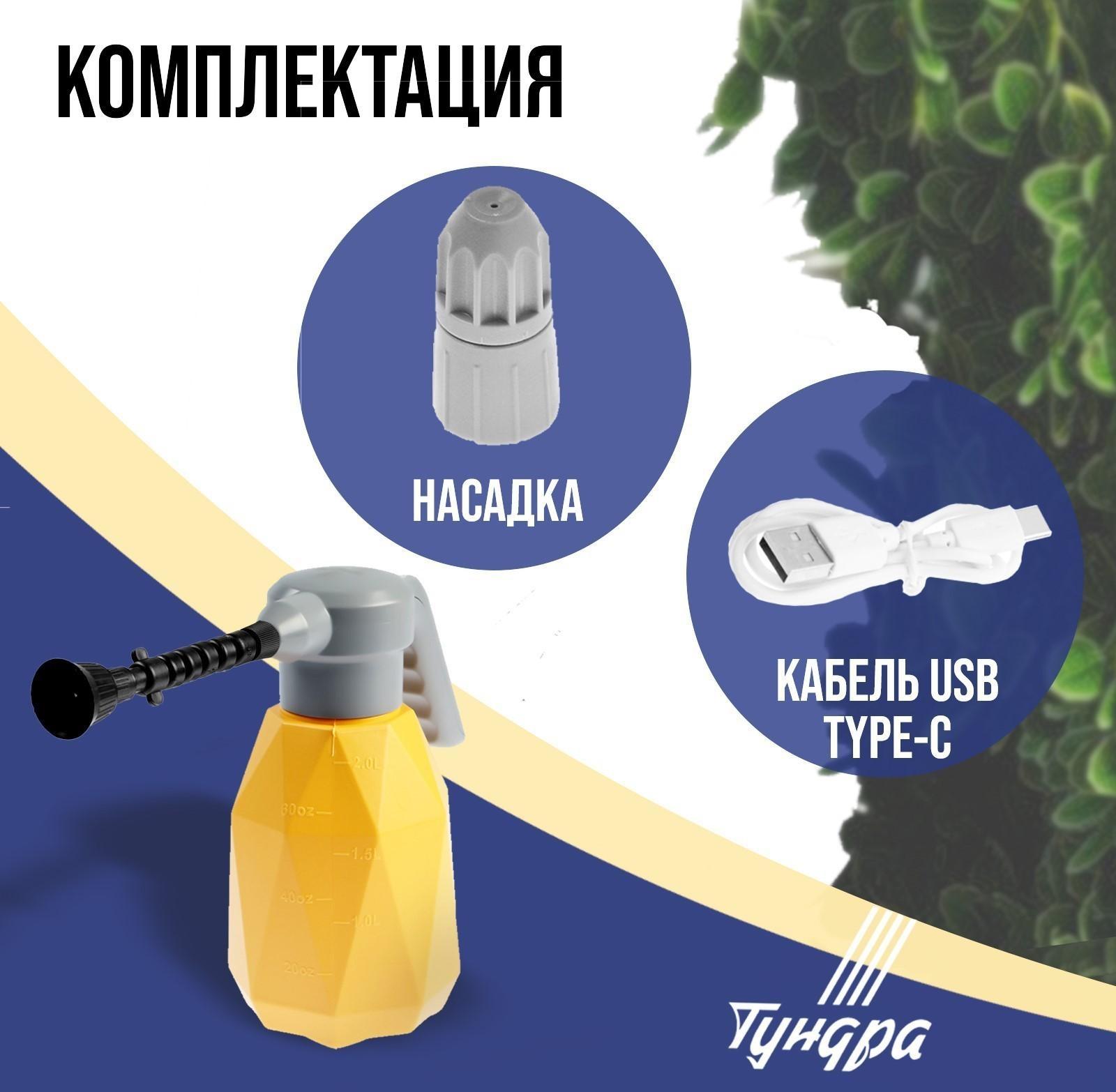 Опрыскиватель аккумуляторный ТУНДРА, 3.7 В, 2 Ач, 2 л, 0.7 л/мин, гибкая насадка