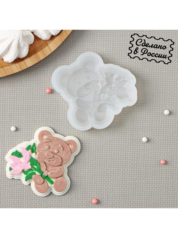 Силиконовая форма «Мишка с букетом», 7×7 см, цвет прозрачный