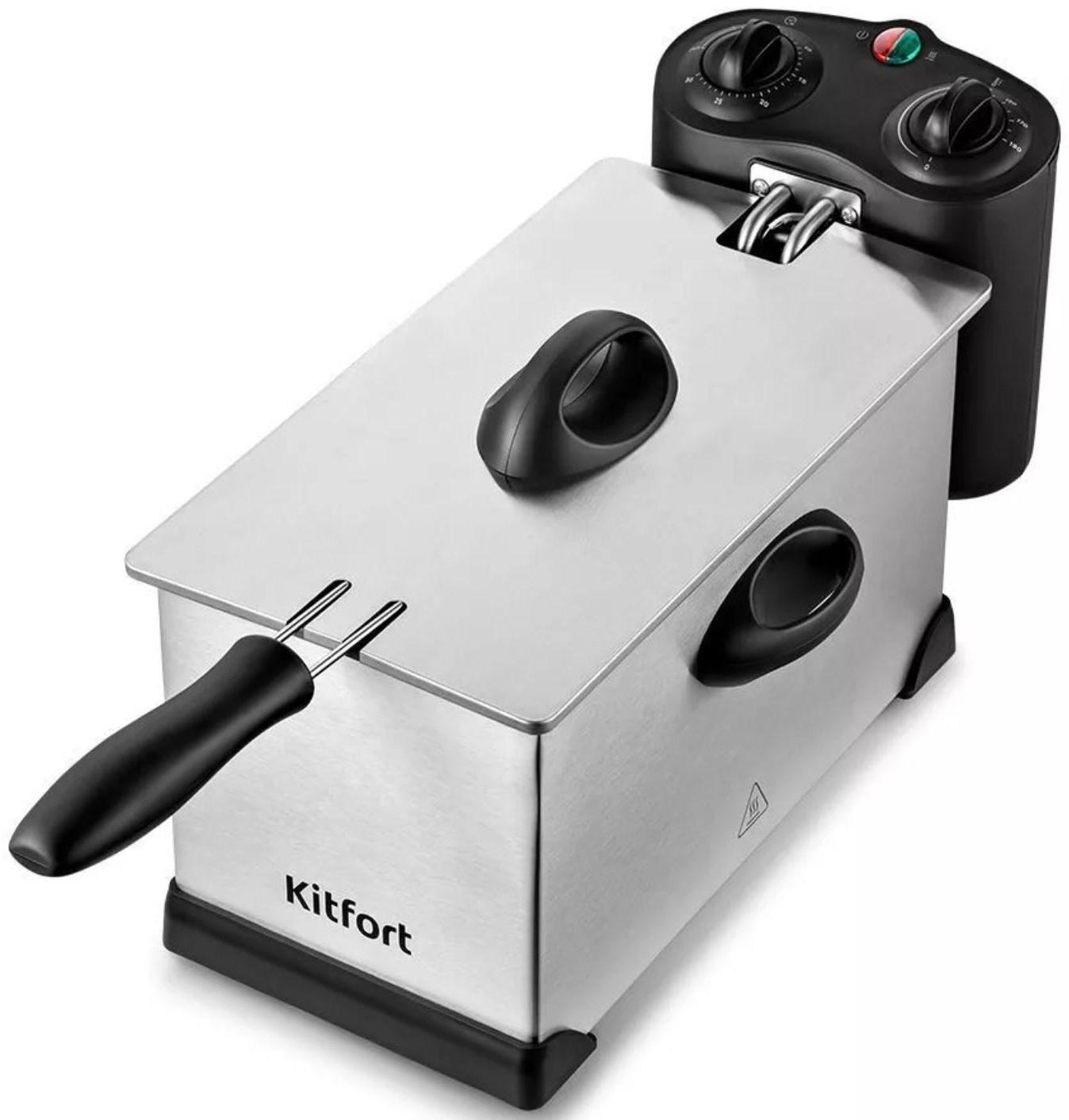 Фритюрница Kitfort KT-4052, 2000 Вт, 6 л, корзины 2 л, 130-190 °C, серо-чёрная