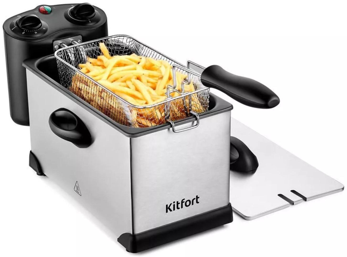 Фритюрница Kitfort KT-4052, 2000 Вт, 6 л, корзины 2 л, 130-190 °C, серо-чёрная