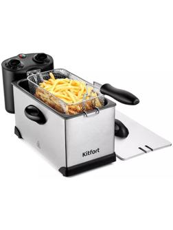 Фритюрница Kitfort KT-4052, 2000 Вт, 6 л, корзины 2 л, 130-190 °C, серо-чёрная