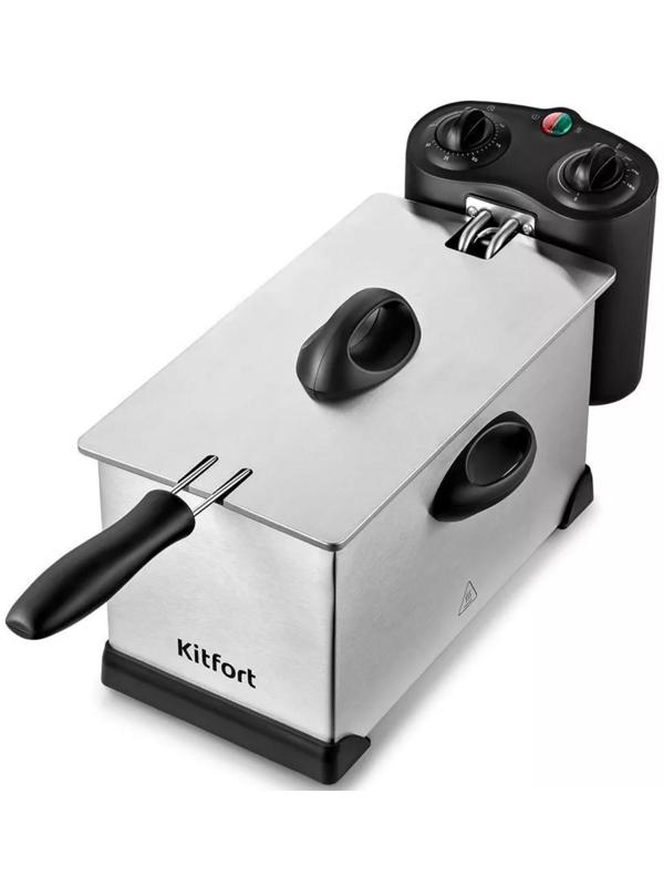 Фритюрница Kitfort KT-4052, 2000 Вт, 6 л, корзины 2 л, 130-190 °C, серо-чёрная