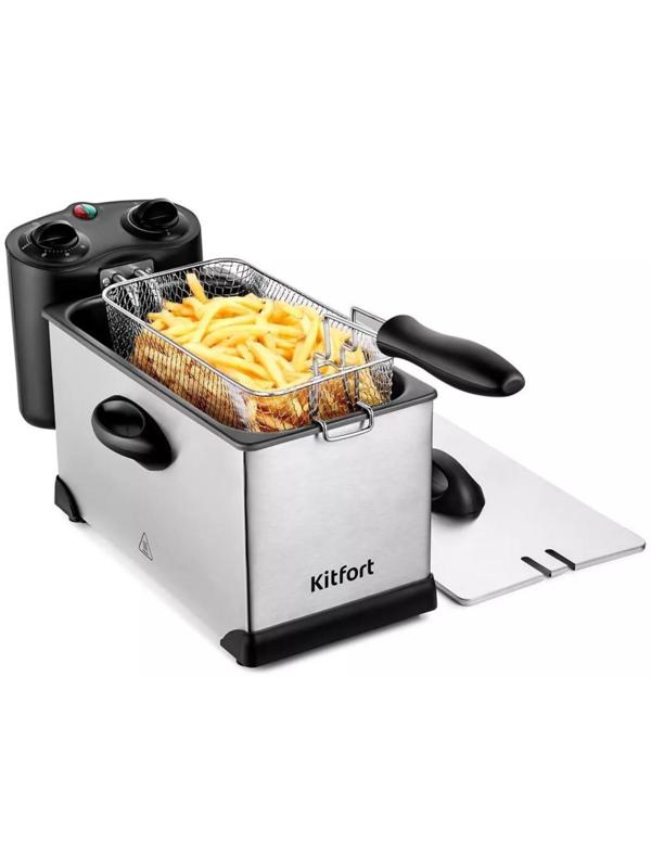 Фритюрница Kitfort KT-4052, 2000 Вт, 6 л, корзины 2 л, 130-190 °C, серо-чёрная