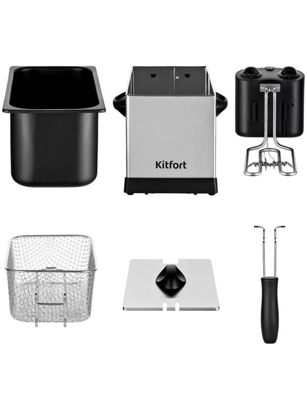 Фритюрница Kitfort KT-4052, 2000 Вт, 6 л, корзины 2 л, 130-190 °C, серо-чёрная
