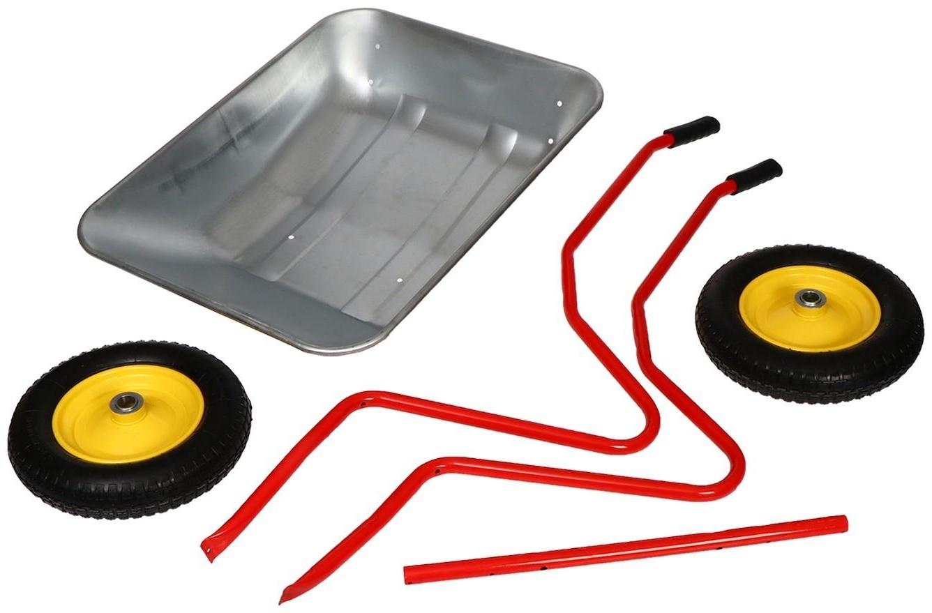 Тачка садовая, двухколёсная: груз/п 90 кг, объём 65 л., красные ручки