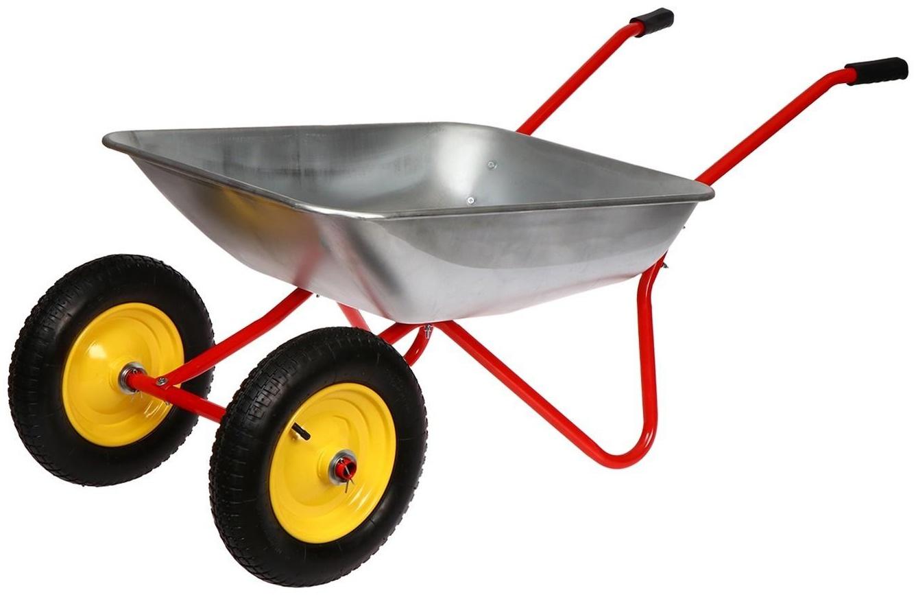 Тачка садовая, двухколёсная: груз/п 90 кг, объём 65 л., красные ручки