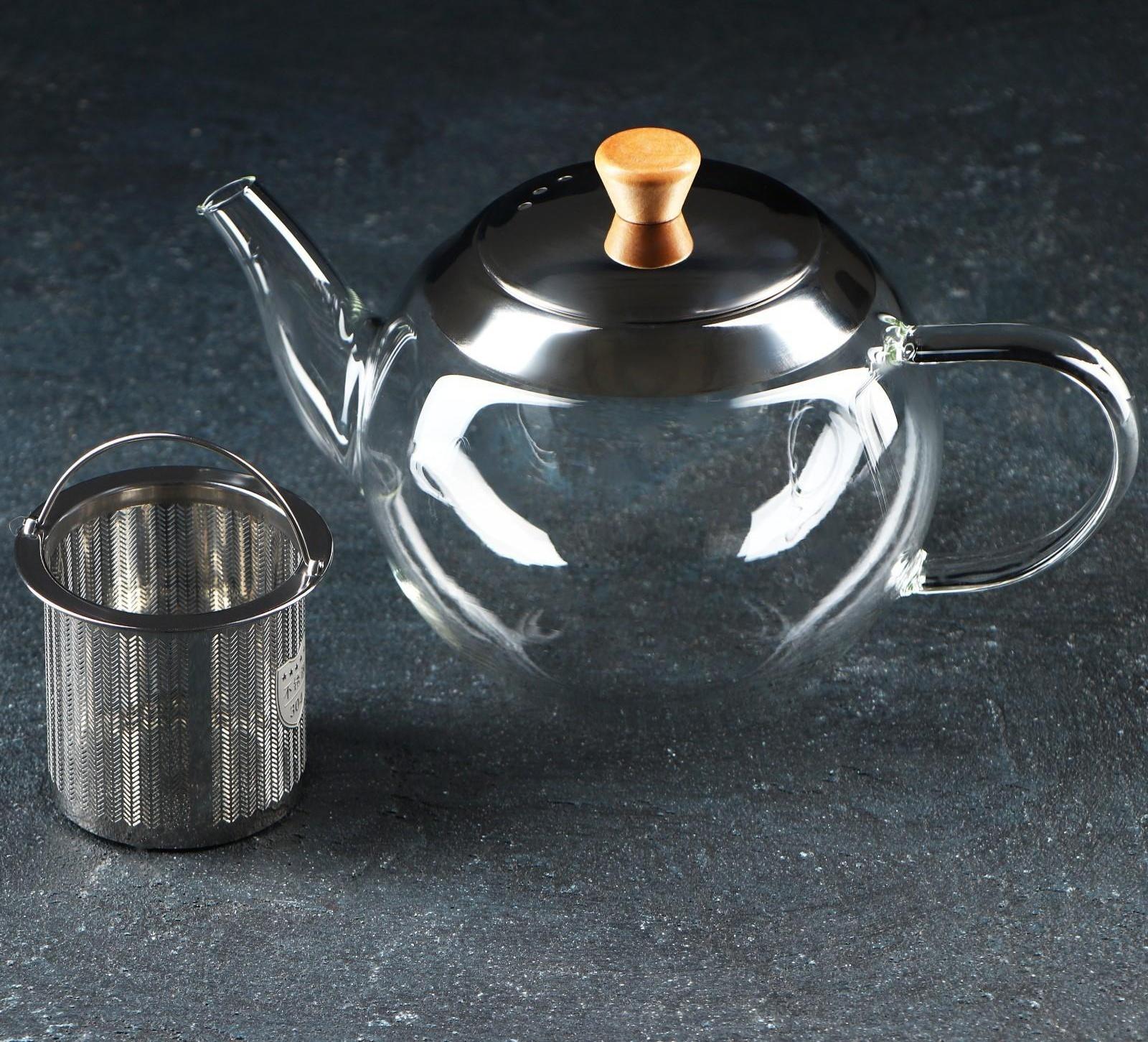 Чайник стеклянный заварочный «Эпле», 600 мл, с металлическим ситом