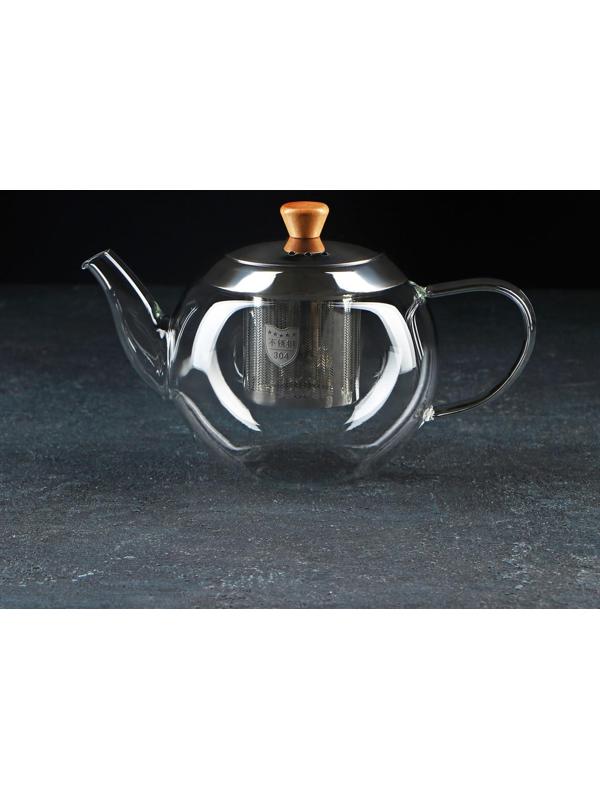 Чайник стеклянный заварочный «Эпле», 600 мл, с металлическим ситом