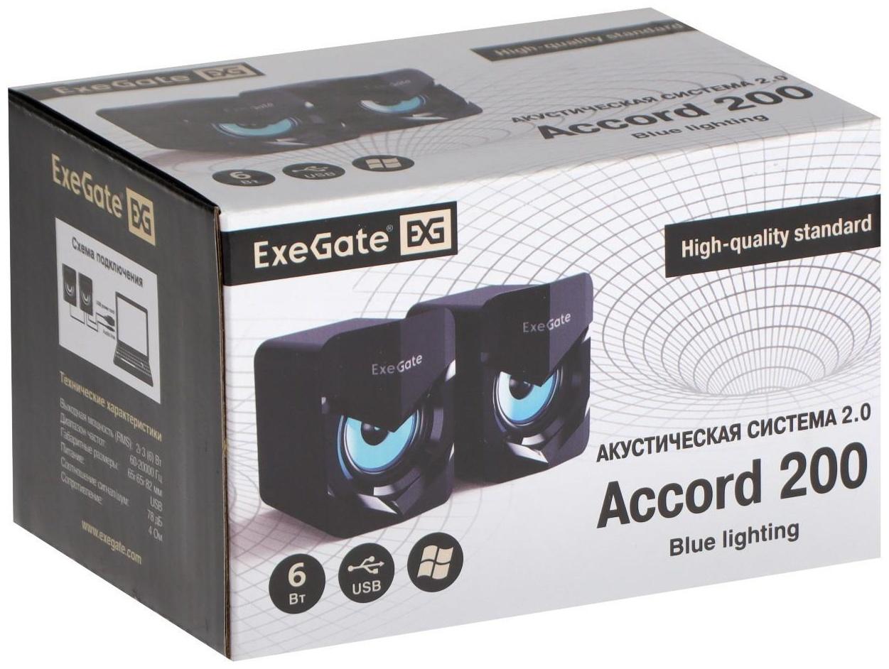 Компьютерные колонки 2.0 ExeGate Accord 200,  2х3Вт, USB, подсветка, черные