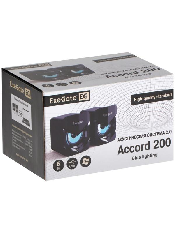 Компьютерные колонки 2.0 ExeGate Accord 200,  2х3Вт, USB, подсветка, черные