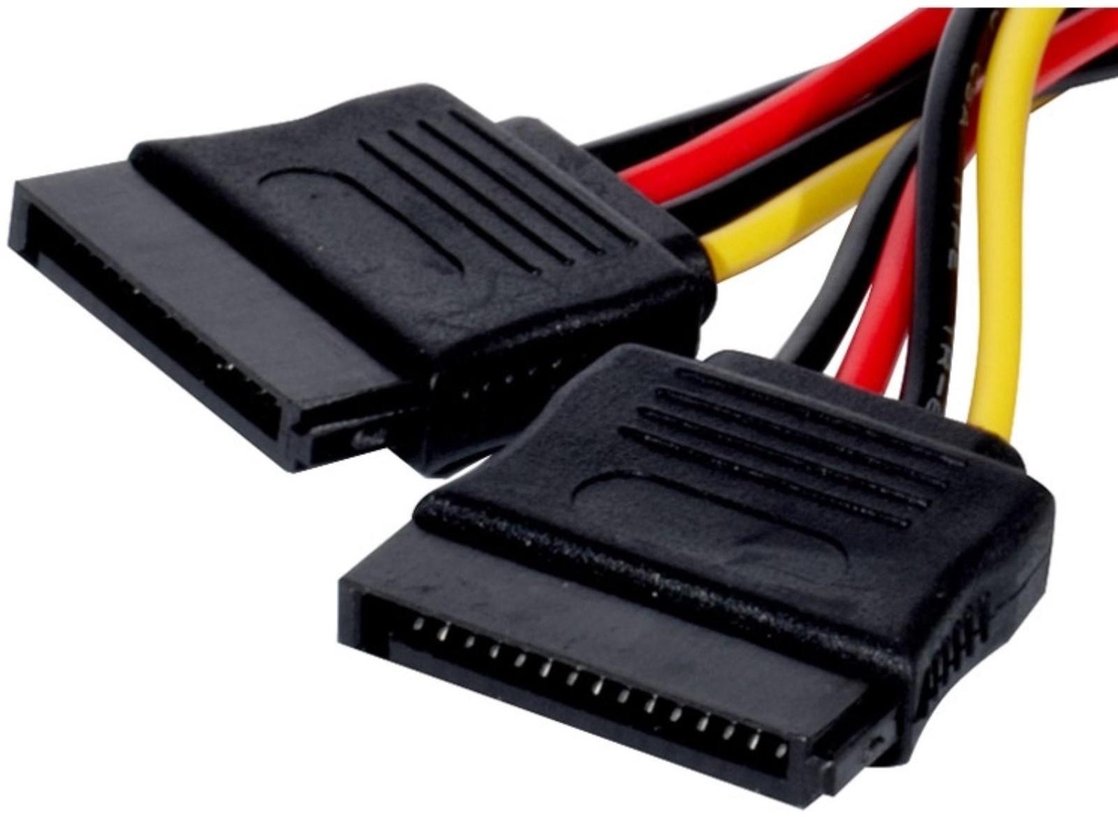 Кабель-переходник питания ExeGate EX-CC-SATA-PSY, Molex(4pin)(m)-2хSATA(15pin)(f), 0.15 м