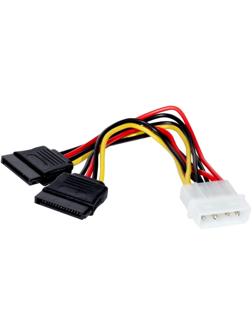 Кабель-переходник питания ExeGate EX-CC-SATA-PSY, Molex(4pin)(m)-2хSATA(15pin)(f), 0.15 м
