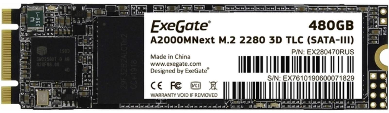 Накопитель SSD ExeGate Next A2000TS480, SATA III, 480 Гб, TLC, М2