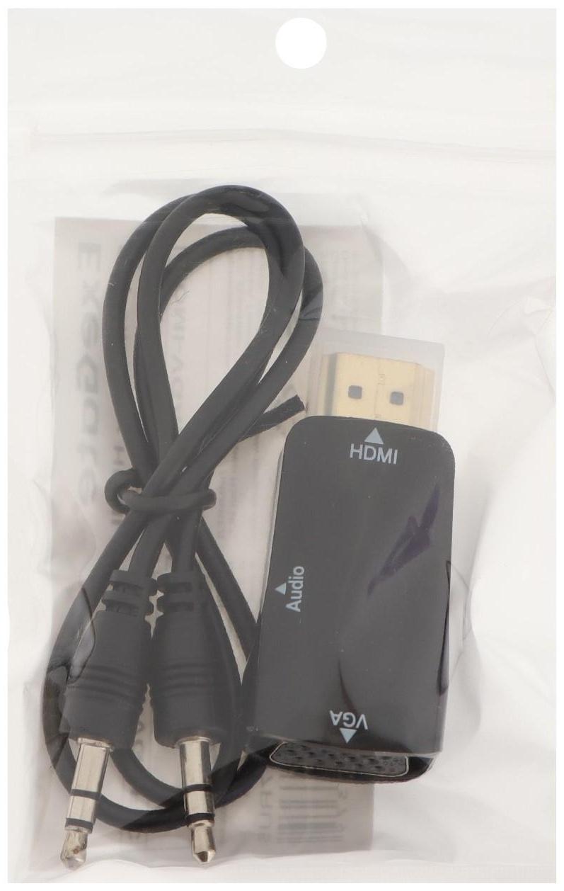 Переходник ExeGate EX-HDMIM-VGAF-C, HDMI-VGA +AUX, чёрный