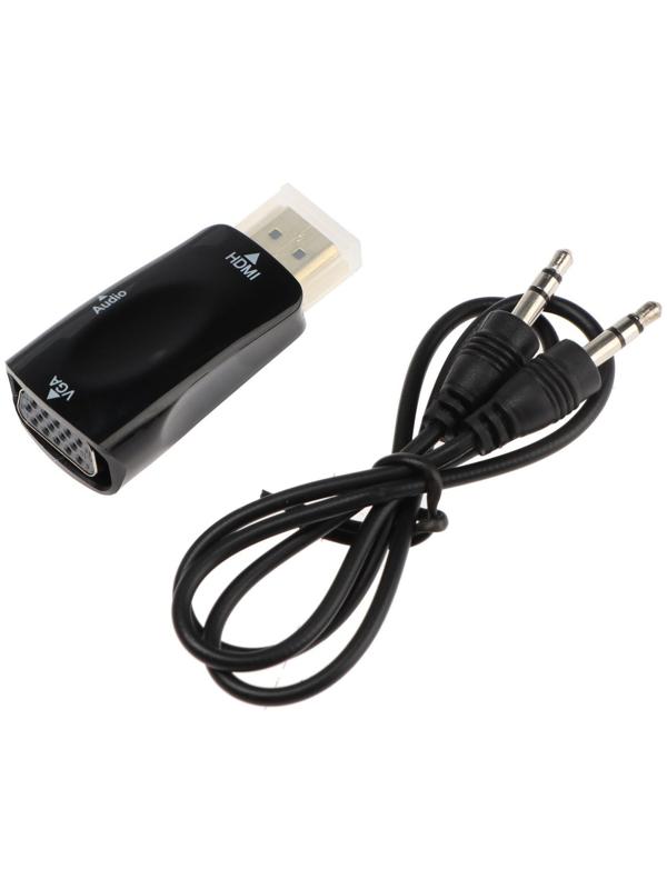 Переходник ExeGate EX-HDMIM-VGAF-C, HDMI-VGA +AUX, чёрный