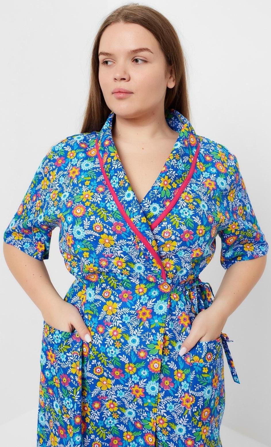 Халат женский «Запашной», цвет зелёный/синий МИКС, размер 52