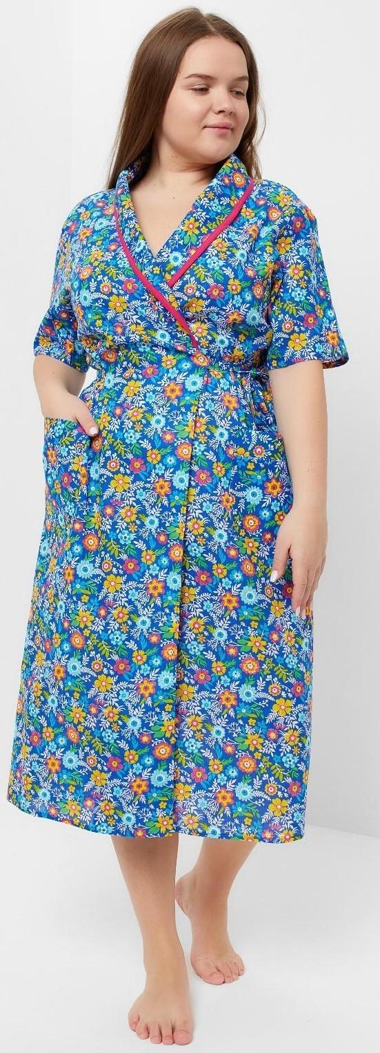 Халат женский «Запашной», цвет зелёный/синий МИКС, размер 52