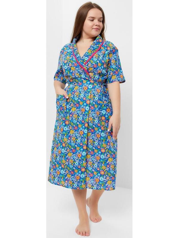 Халат женский «Запашной», цвет зелёный/синий МИКС, размер 52