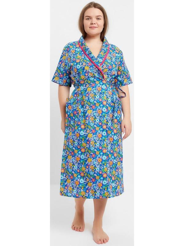 Халат женский «Запашной», цвет зелёный/синий МИКС, размер 52