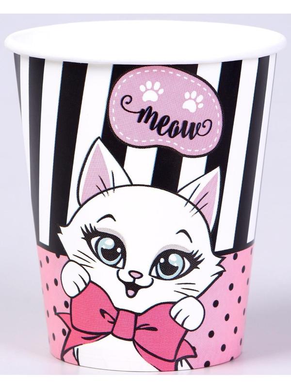 Набор бумажной посуды c масками «Кошечка», 6 тарелок, 6 стаканов, 6 масок