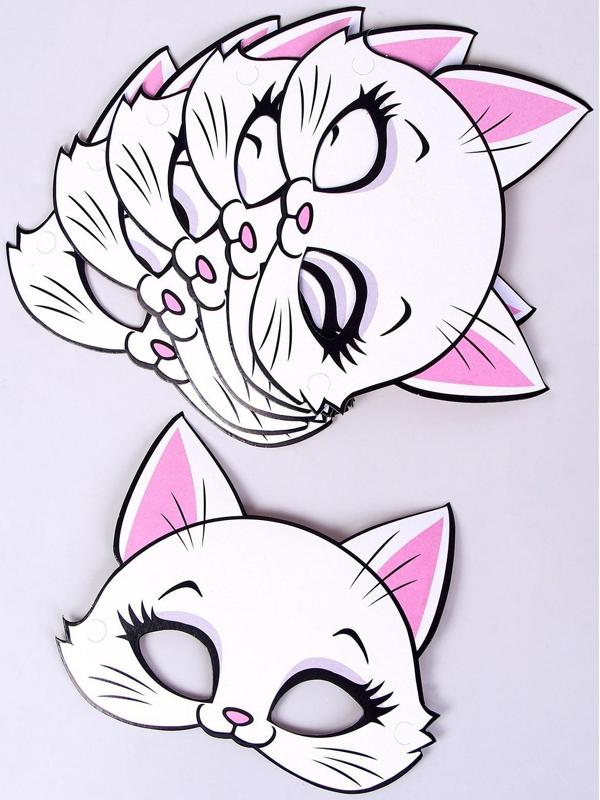 Набор бумажной посуды c масками «Кошечка», 6 тарелок, 6 стаканов, 6 масок