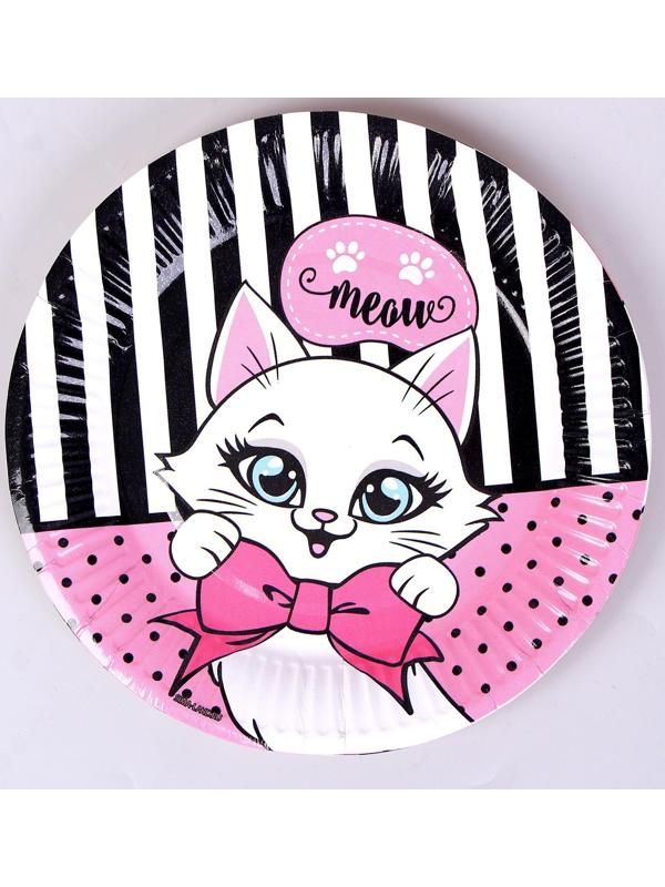 Набор бумажной посуды c масками «Кошечка», 6 тарелок, 6 стаканов, 6 масок